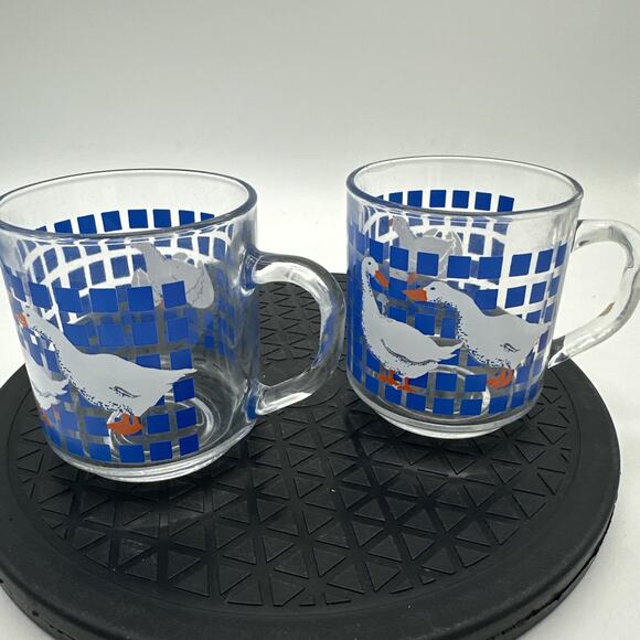 2 Vintage Carlton Luminarc Goose Duck Mug Cup Blue Clear Glass 1982 . - Picture 2 of 5